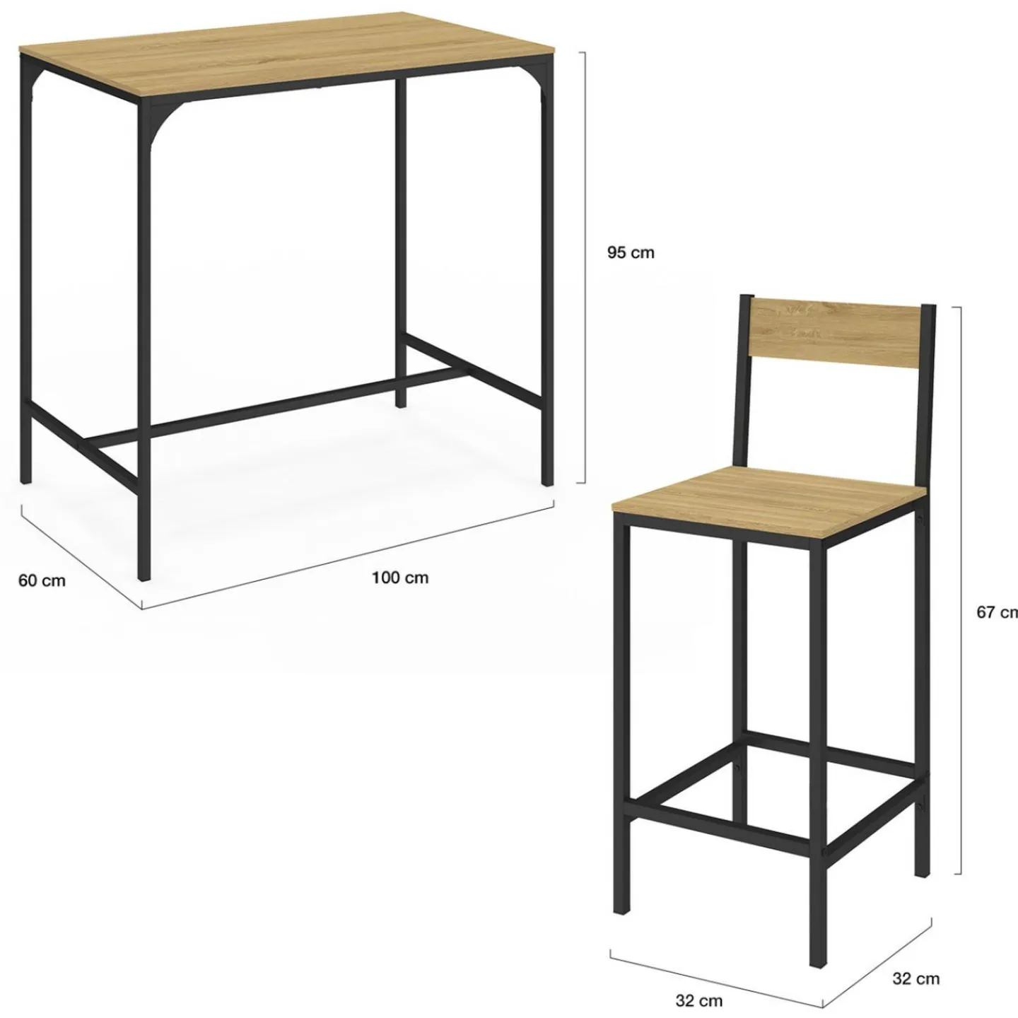 Ensemble table de bar et 4 chaises de bar industrielles*IDMarket Best