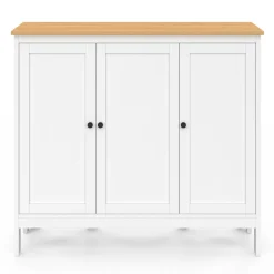 Ensemble table de bar ilot et 2 tabourets bois blanc plateau façon hêtre*IDMarket New