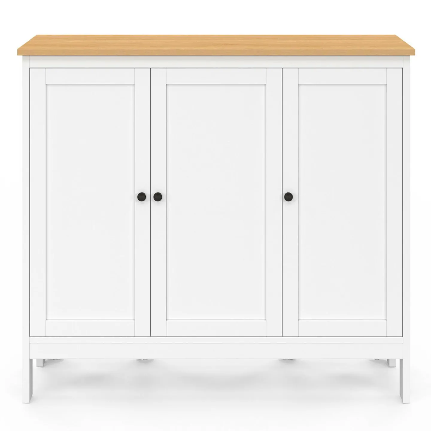 Ensemble table de bar ilot et 2 tabourets bois blanc plateau façon hêtre*IDMarket New