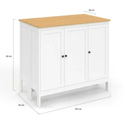 Ensemble table de bar ilot et 2 tabourets bois blanc plateau façon hêtre*IDMarket New