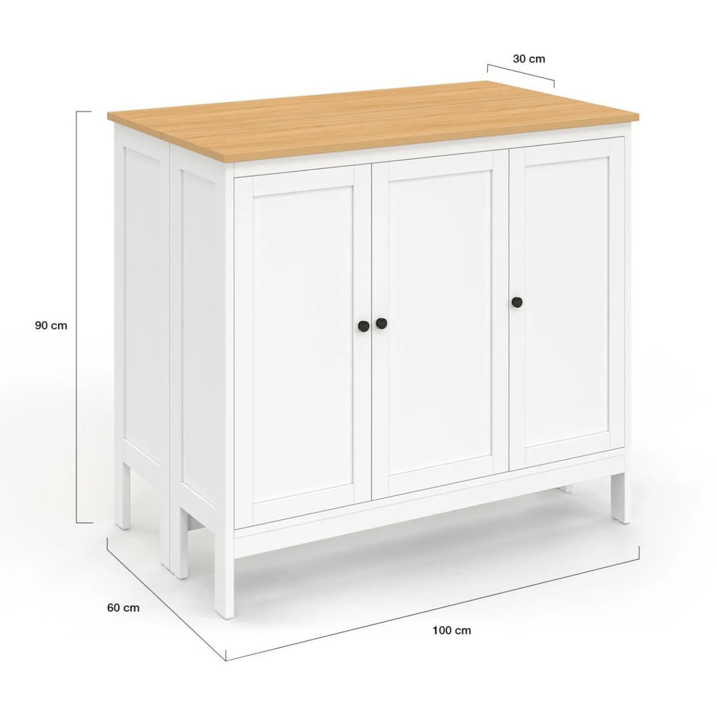 Ensemble table de bar ilot et 2 tabourets bois blanc plateau façon hêtre*IDMarket New