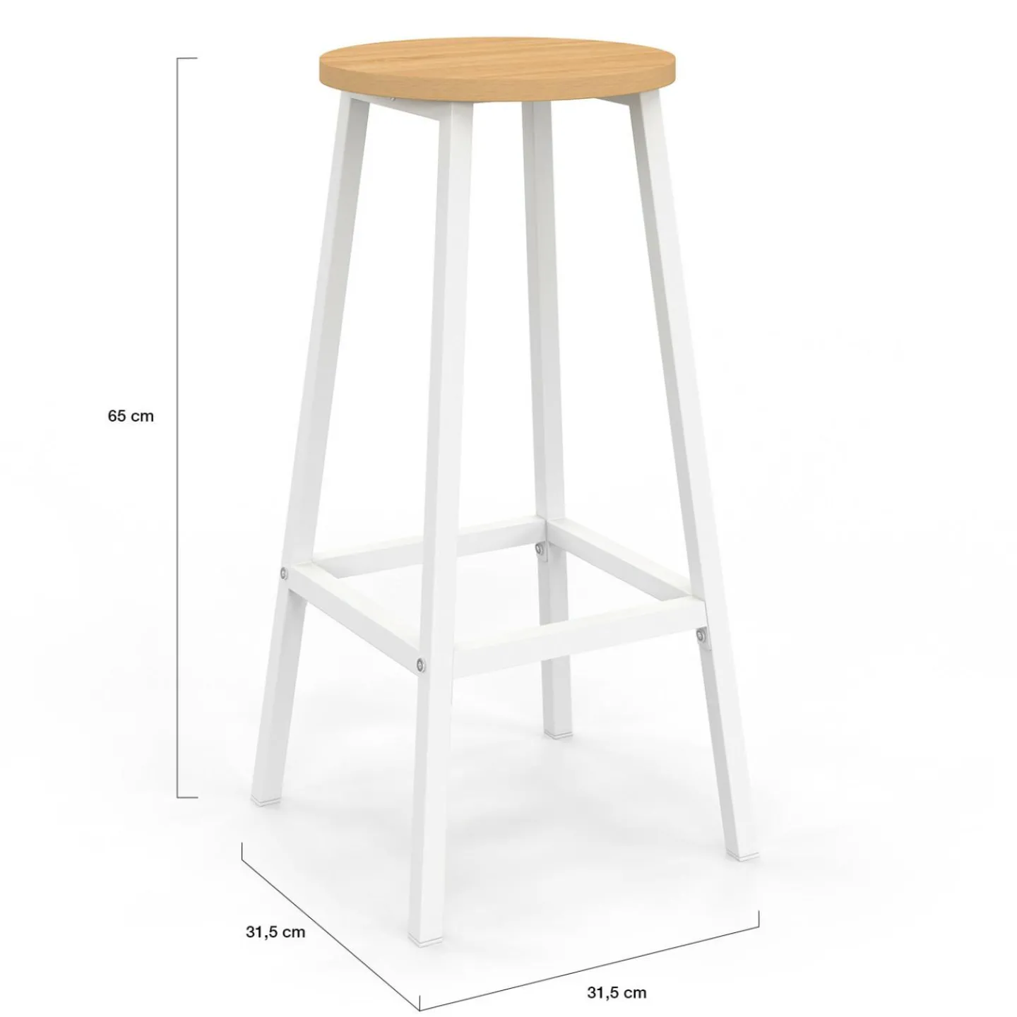 Ensemble table de bar ilot et 2 tabourets bois blanc plateau façon hêtre*IDMarket New
