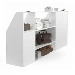 Ensemble étagère 2 niveaux, armoire 2 portes et 1 porte + 1 niche sous pente Blanche*IDMarket Clearance