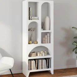 Etagère bibliothèque 6 compartiments style organique bois blanc*IDMarket Clearance