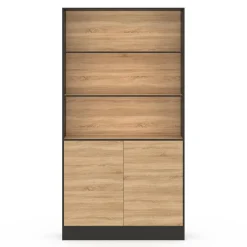 Etagère bibliothèque 3 niveaux XXL 1 placard noir et effet bois 190 cm*IDMarket