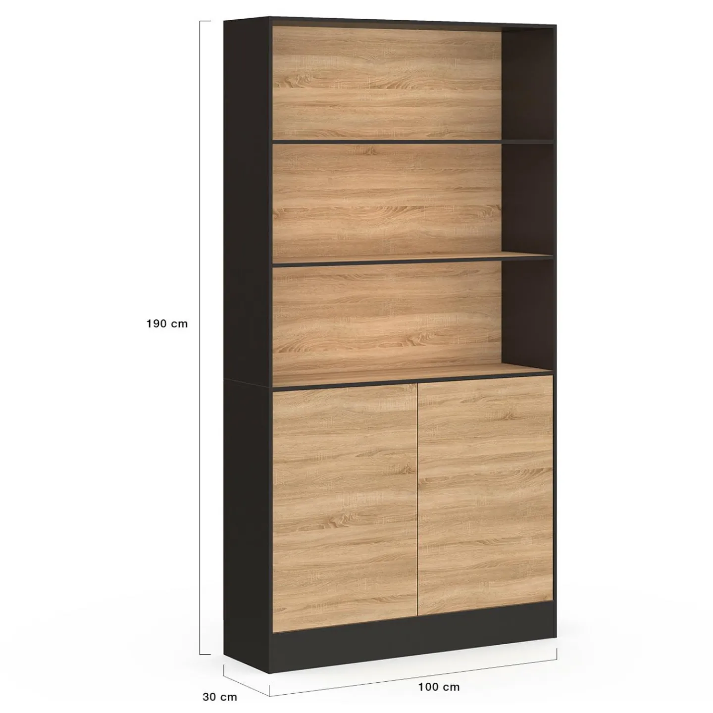 Etagère bibliothèque 3 niveaux XXL 1 placard noir et effet bois 190 cm*IDMarket