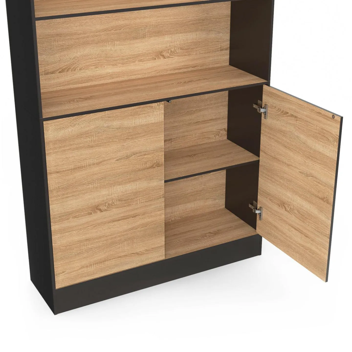 Etagère bibliothèque 3 niveaux XXL 1 placard noir et effet bois 190 cm*IDMarket
