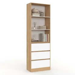 Etagère bibliothèque 3 niveaux 3 tiroirs blanc et effet bois*IDMarket Sale
