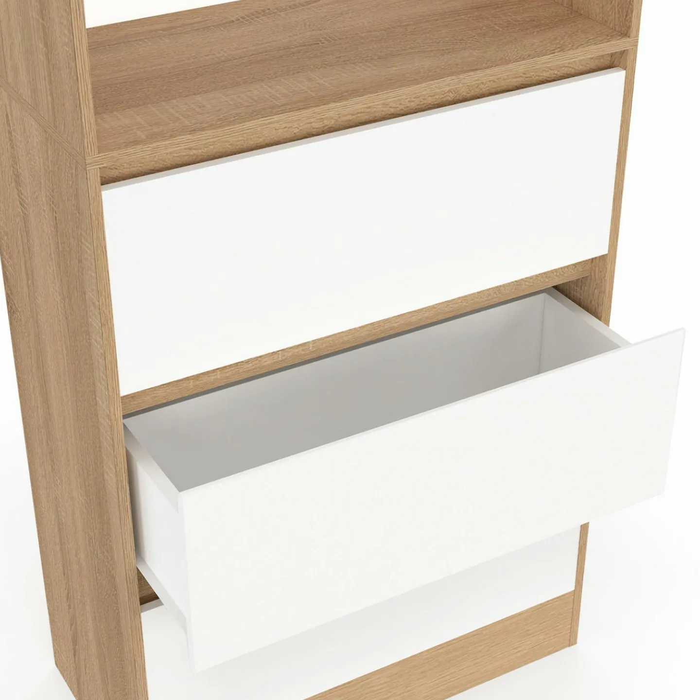 Etagère bibliothèque 3 niveaux 3 tiroirs blanc et effet bois*IDMarket Sale