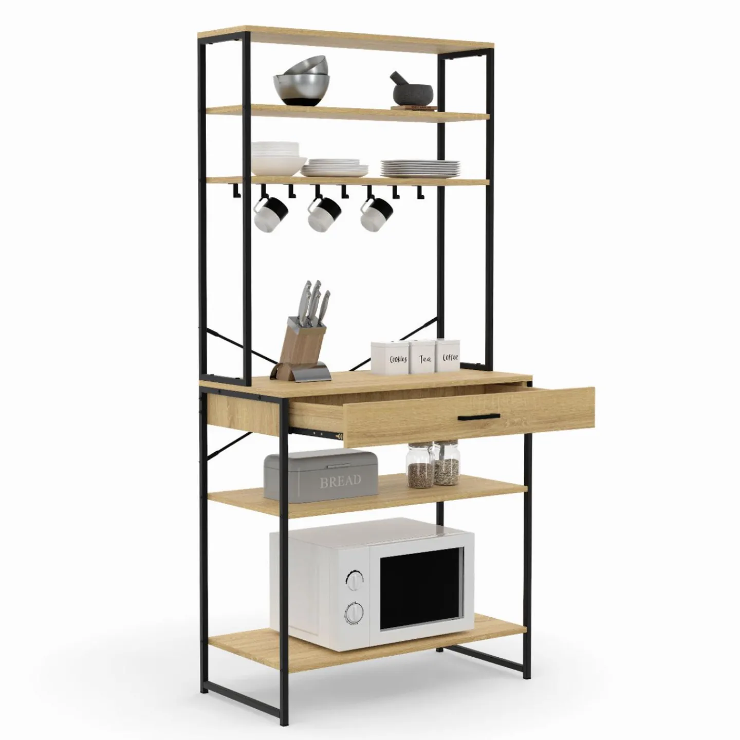 Etagère de cuisine industrielle avec tiroir et crochets 80 cm*IDMarket