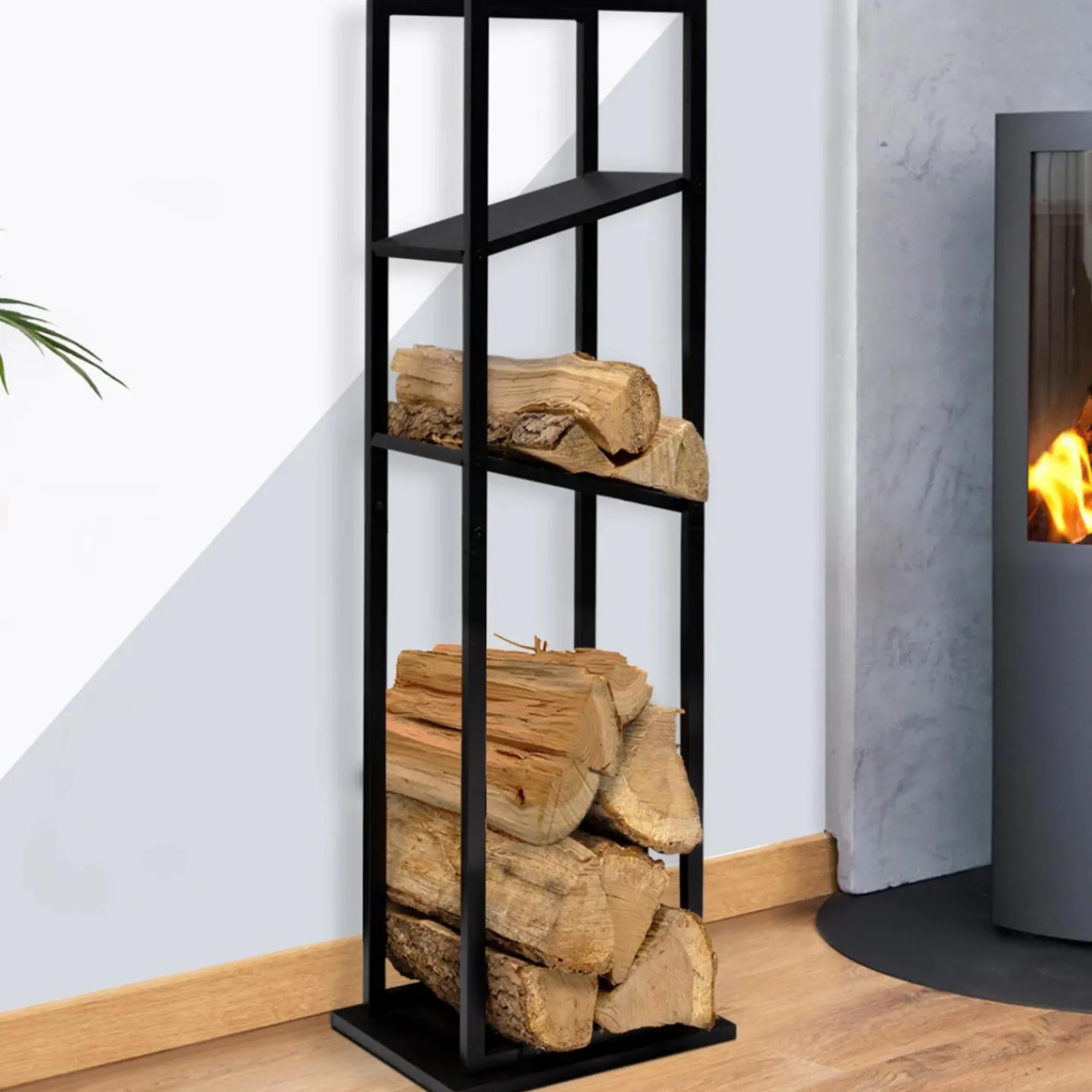 Etagère de rangement pour bois de chauffage en acier noir*IDMarket New
