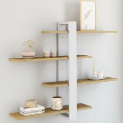 Etagère murale avec étagères coulissantes ORA 4 niveaux façon hêtre et blanc*IDMarket