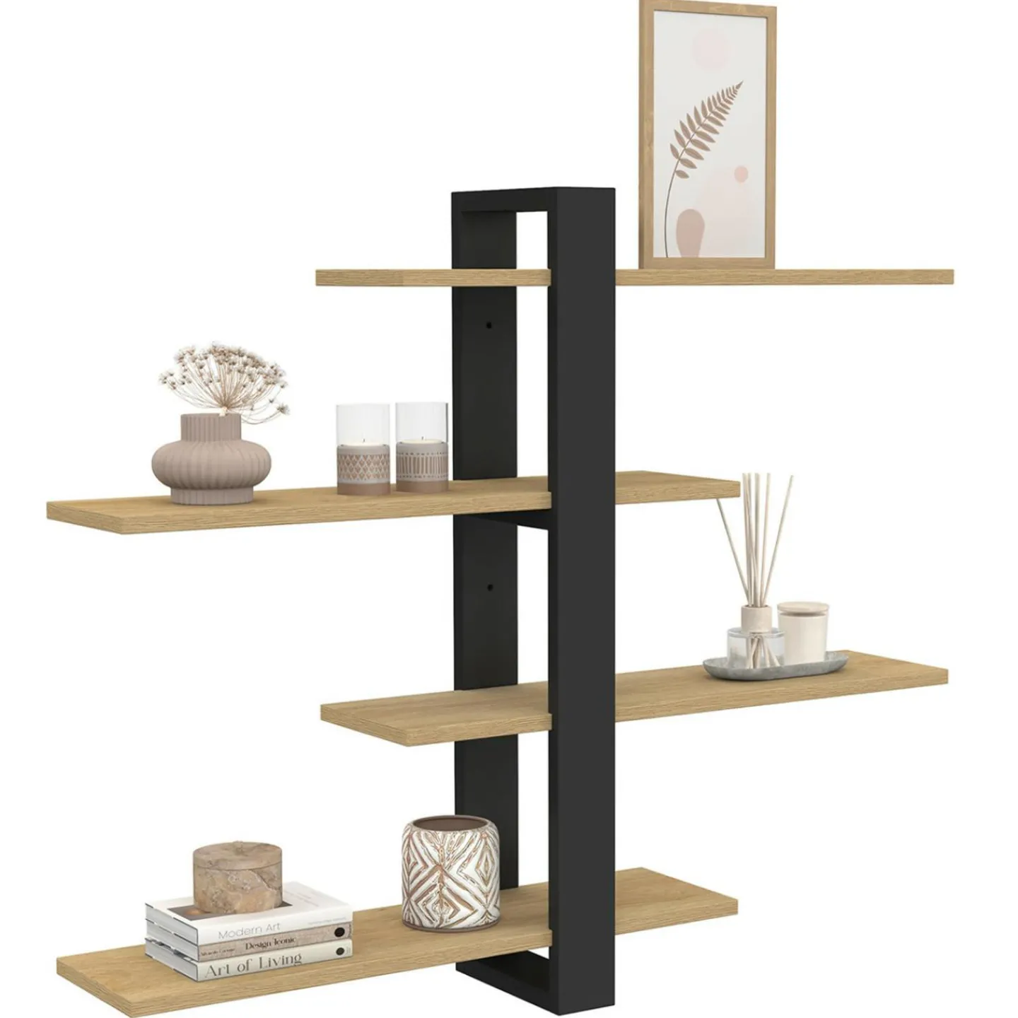 Etagère murale avec étagères coulissantes ORA 4 niveaux façon hêtre et noir*IDMarket Best