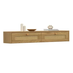 Etagère murale console d'entrée 2 tiroirs effet naturel cannage*IDMarket New
