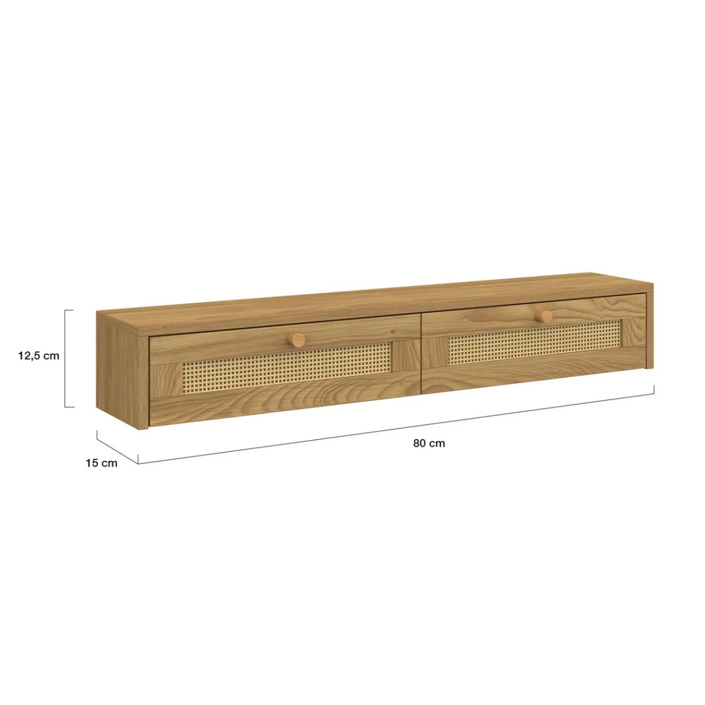 Etagère murale console d'entrée 2 tiroirs effet naturel cannage*IDMarket New