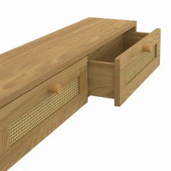 Etagère murale console d'entrée 2 tiroirs effet naturel cannage*IDMarket New