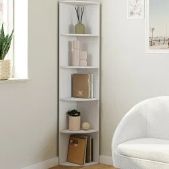 Etagère murale d'angle 5 niveaux blanche à poser ou à fixer*IDMarket Online