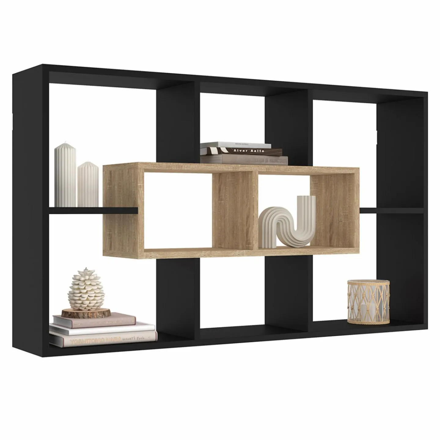 Etagère murale noire et effet bois*IDMarket Clearance