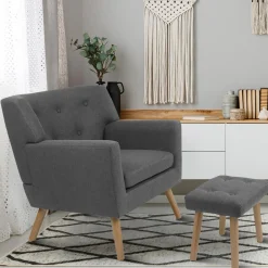 Fauteuil avec repose pieds en tissu gris anthracite style scandinave*IDMarket Sale