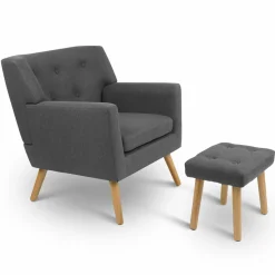 Fauteuil avec repose pieds en tissu gris anthracite style scandinave*IDMarket Sale