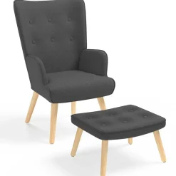 Fauteuil avec repose-pieds gris anthracite style scandinave*IDMarket Best