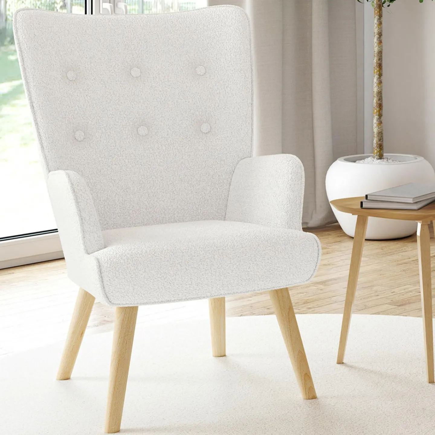 Fauteuil bouclette blanche style scandinave*IDMarket Best