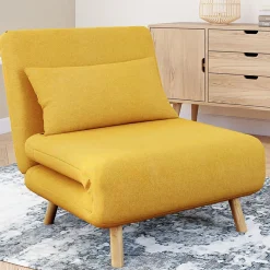 Fauteuil convertible en lit 80x190cm tissu jaune*IDMarket Best
