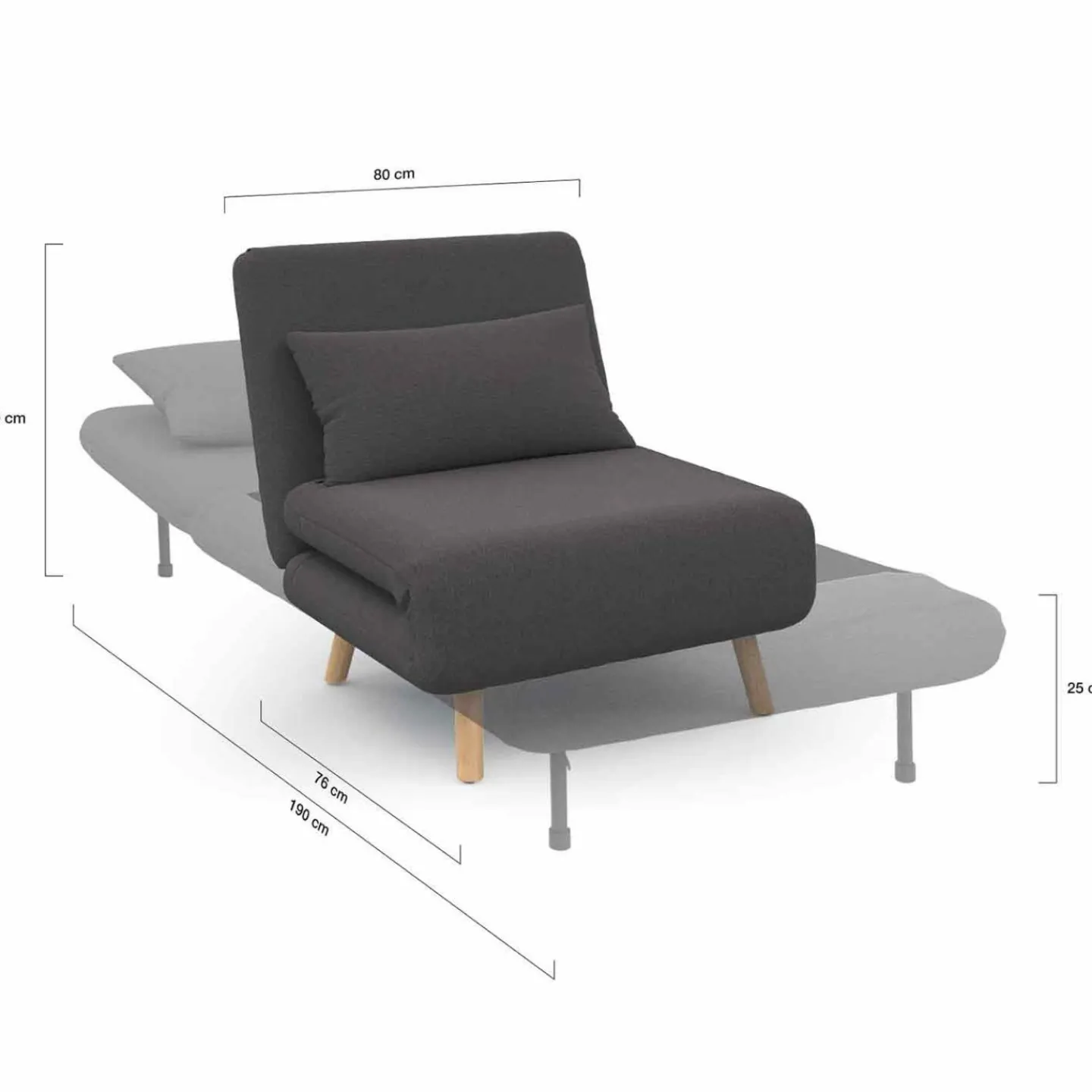 Fauteuil convertible en lit 1 place gris anthracite*IDMarket Outlet