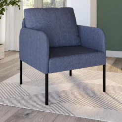 Fauteuil en tissu bleu moderne pieds métal noir*IDMarket Clearance