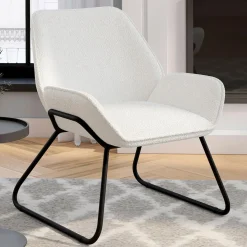 Fauteuil en tissu bouclette et pieds métal noirs*IDMarket New