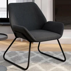 Fauteuil en tissu gris anthracite et pieds métal noirs*IDMarket Best
