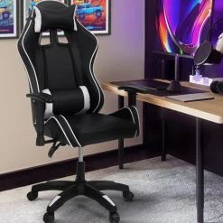 Fauteuil gamer noir et blanc réglable et inclinable accoudoirs pivotants*IDMarket Clearance