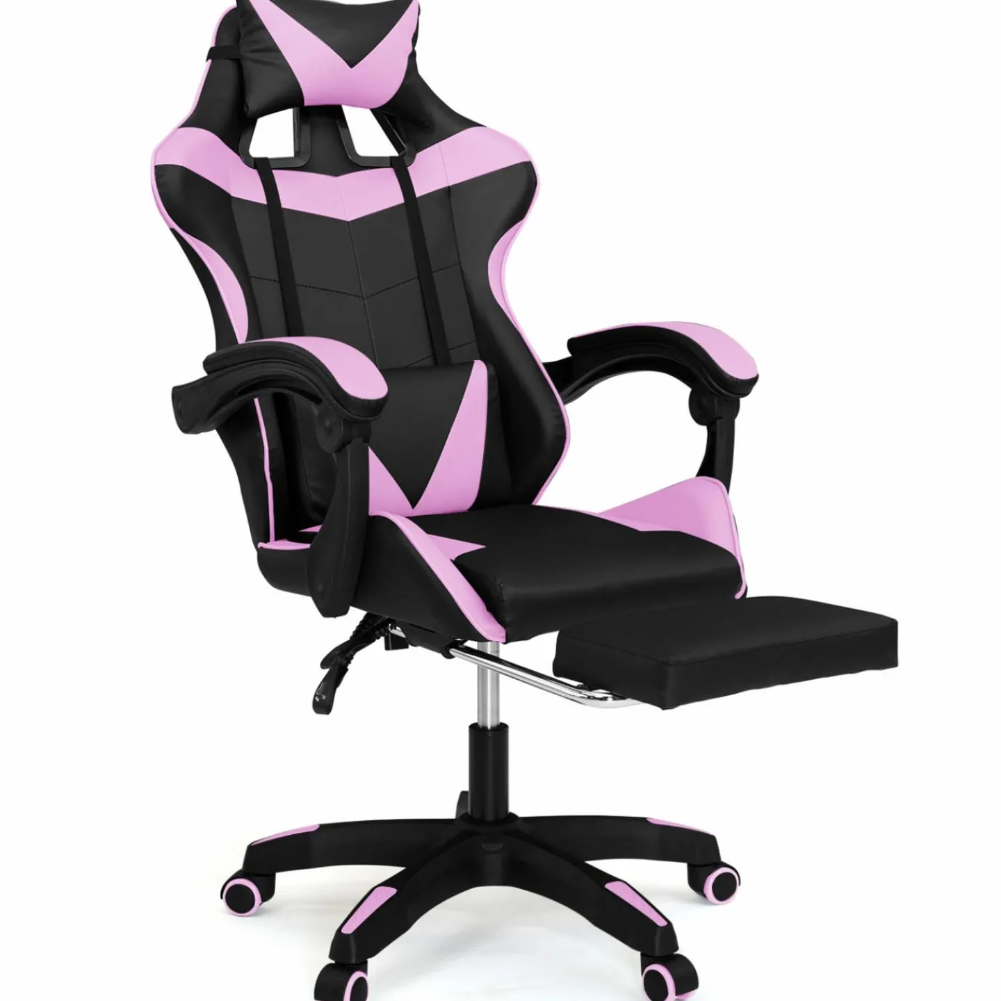 Fauteuil gamer noir et rose avec repose-pied + coussin tête et lombaire*IDMarket Outlet