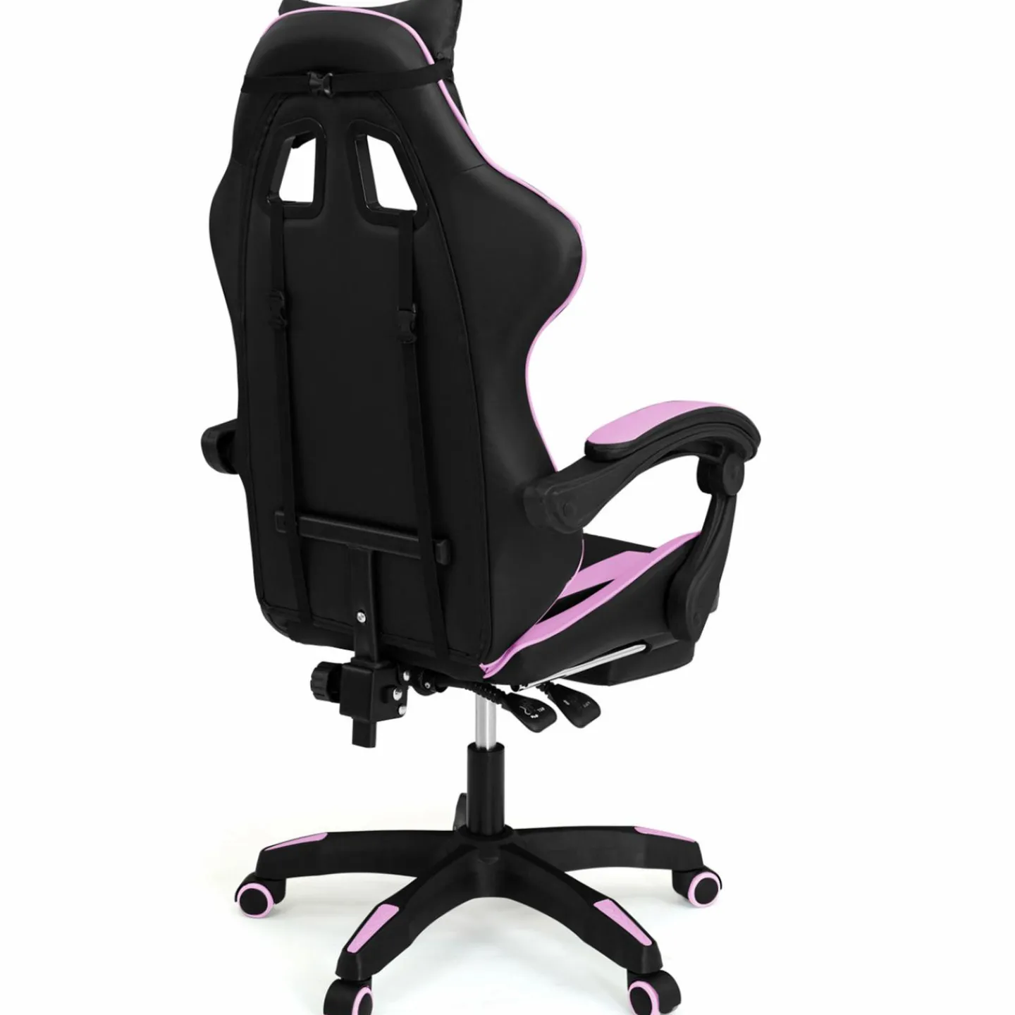 Fauteuil gamer noir et rose avec repose-pied + coussin tête et lombaire*IDMarket Outlet