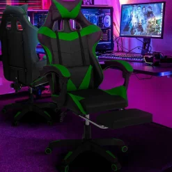Fauteuil gamer réglable et inclinable avec repose pied et coussins noir et vert*IDMarket Clearance
