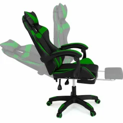 Fauteuil gamer réglable et inclinable avec repose pied et coussins noir et vert*IDMarket Clearance