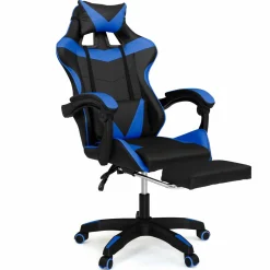 Fauteuil gamer réglable et inclinable avec repose-pied et coussins noir et bleu*IDMarket New