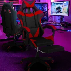 Fauteuil gamer réglable et inclinable avec repose pied et coussins noir et rouge*IDMarket Clearance