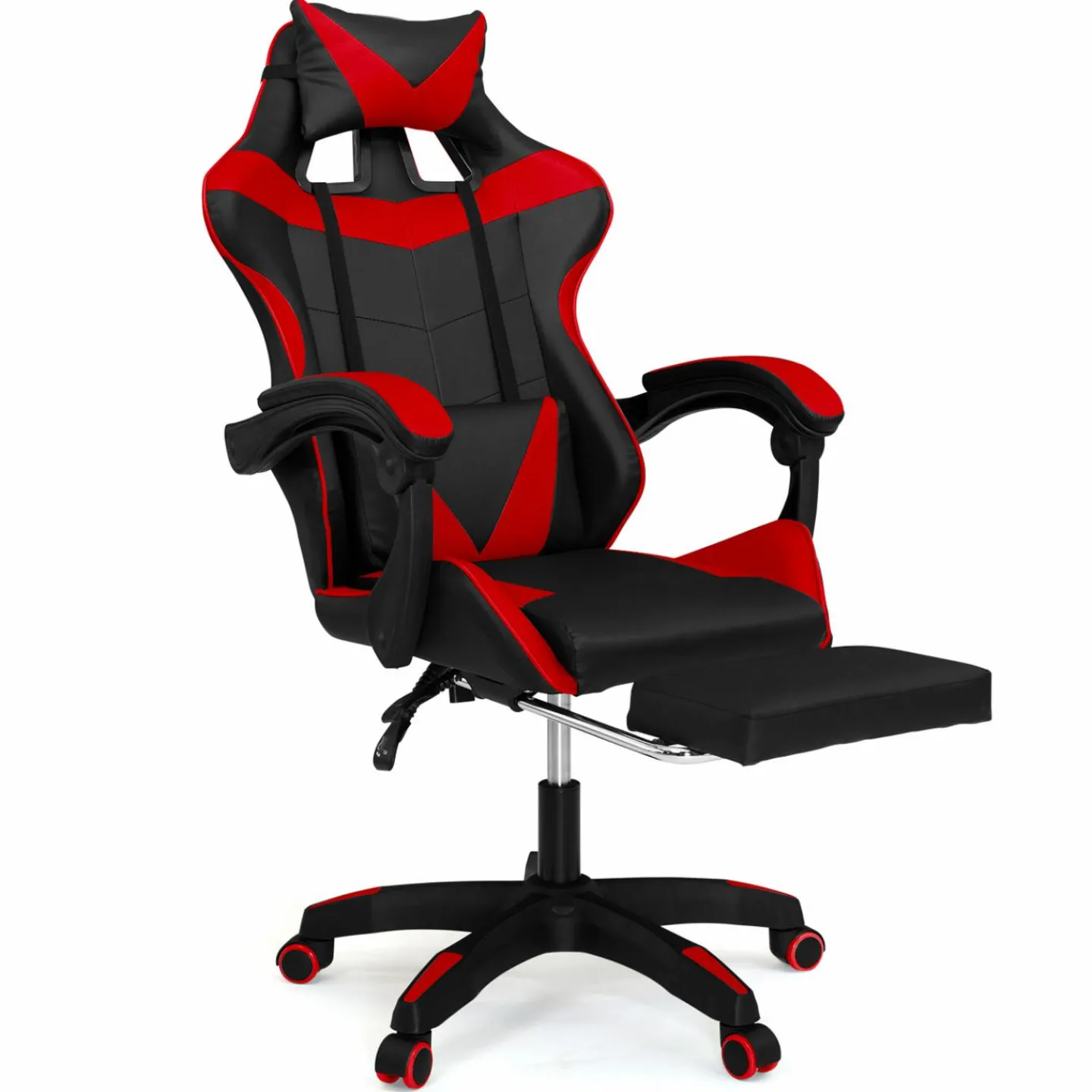 Fauteuil gamer réglable et inclinable avec repose pied et coussins noir et rouge*IDMarket Clearance