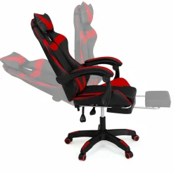Fauteuil gamer réglable et inclinable avec repose pied et coussins noir et rouge*IDMarket Clearance