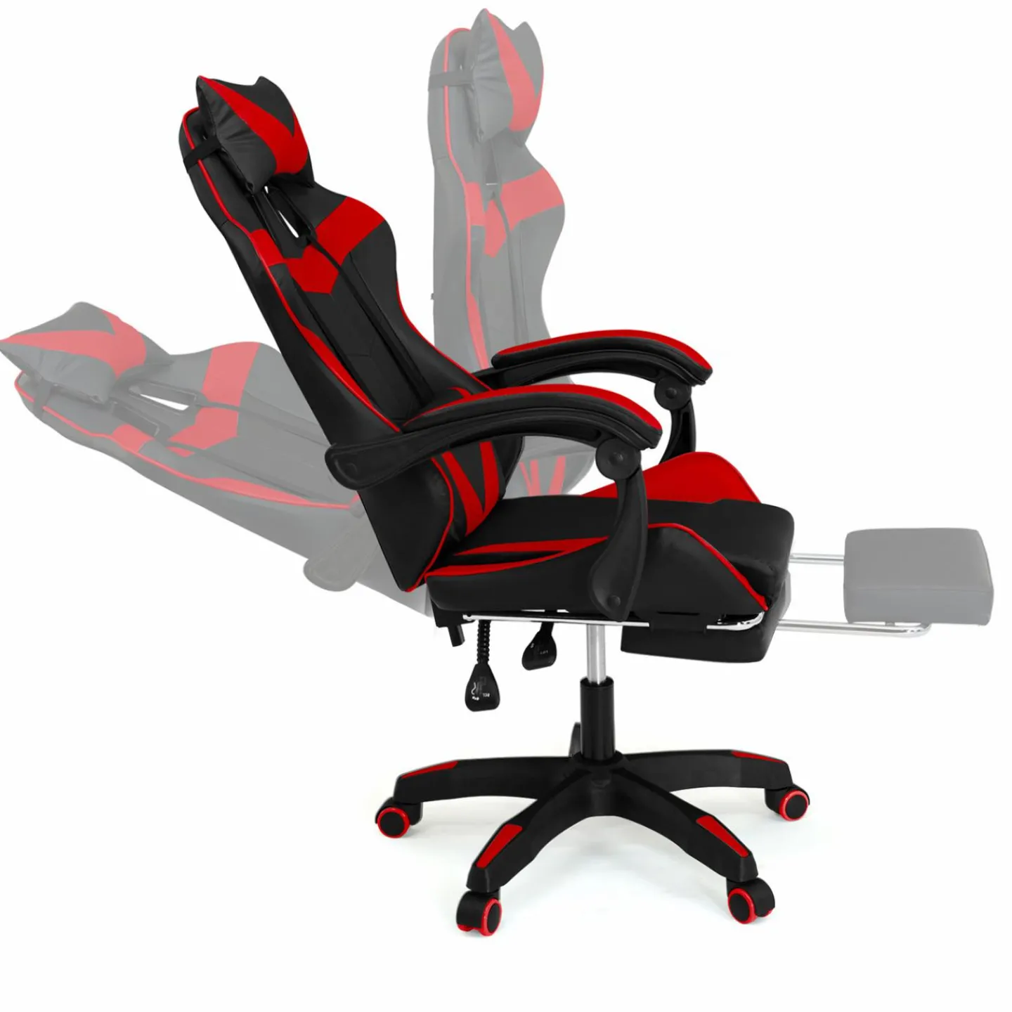 Fauteuil gamer réglable et inclinable avec repose pied et coussins noir et rouge*IDMarket Clearance