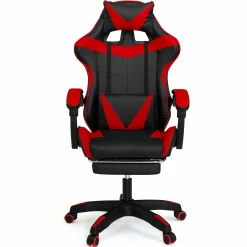 Fauteuil gamer réglable et inclinable avec repose pied et coussins noir et rouge*IDMarket Clearance