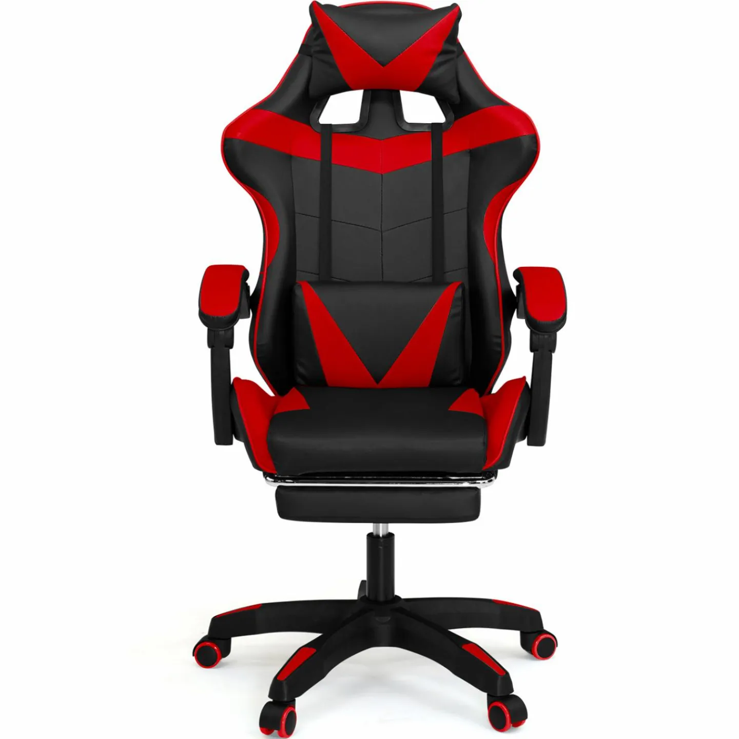 Fauteuil gamer réglable et inclinable avec repose pied et coussins noir et rouge*IDMarket Clearance