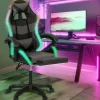 Fauteuil gaming LED noir et gris avec repose-pied, coussin tête + lombaire*IDMarket Clearance
