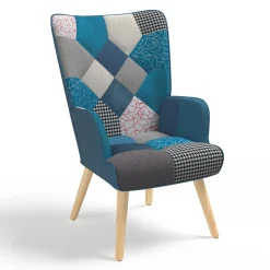 Fauteuil patchwork bleu style scandinave*IDMarket Outlet
