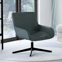 Fauteuil pivotant gris en velours et pieds noirs*IDMarket Sale