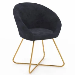 Fauteuil rond en velours gris avec pieds croisés dorés*IDMarket Outlet