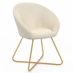 Fauteuil rond en velours beige avec pieds croisés dorés*IDMarket New