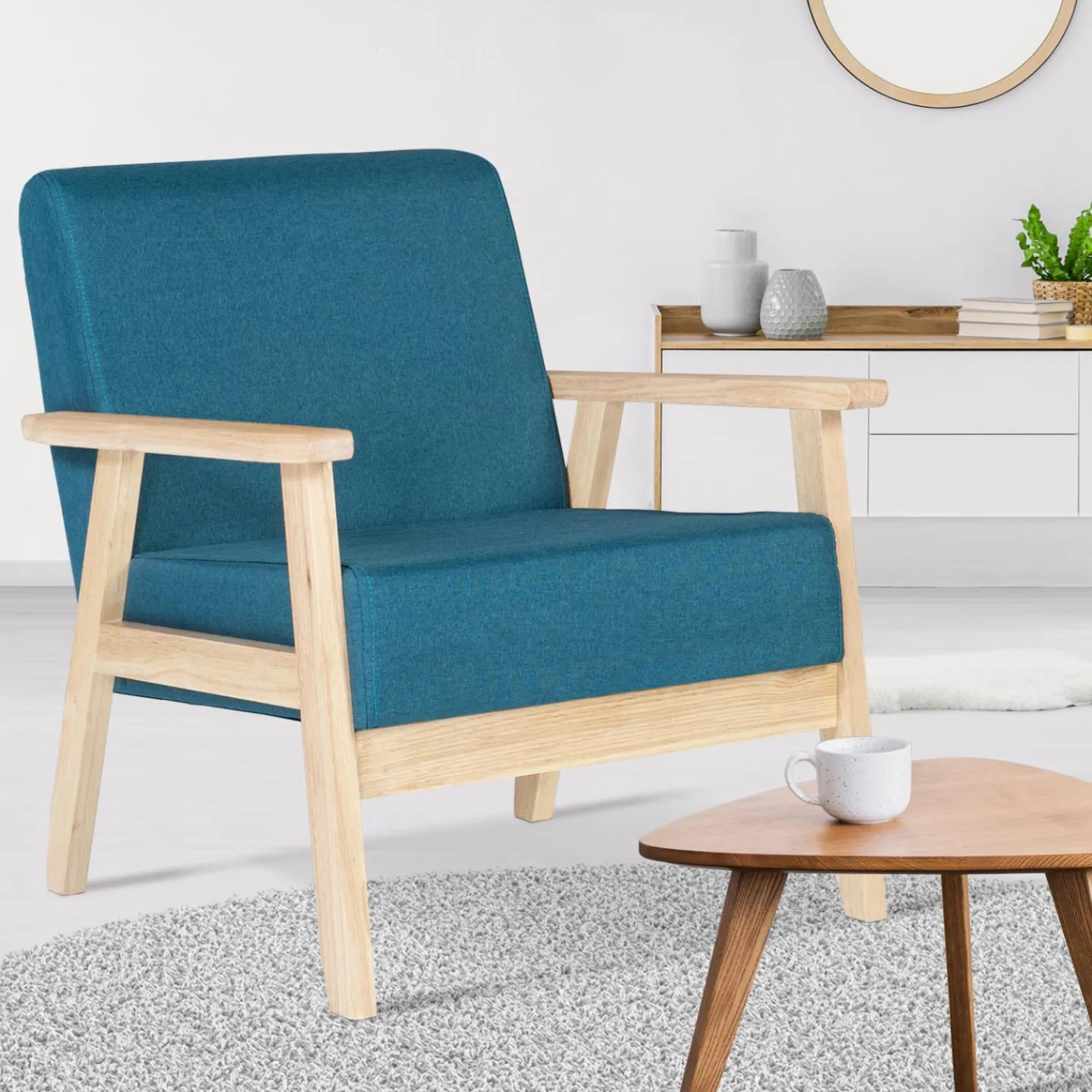 Fauteuil scandinave bois bleu canard*IDMarket Outlet
