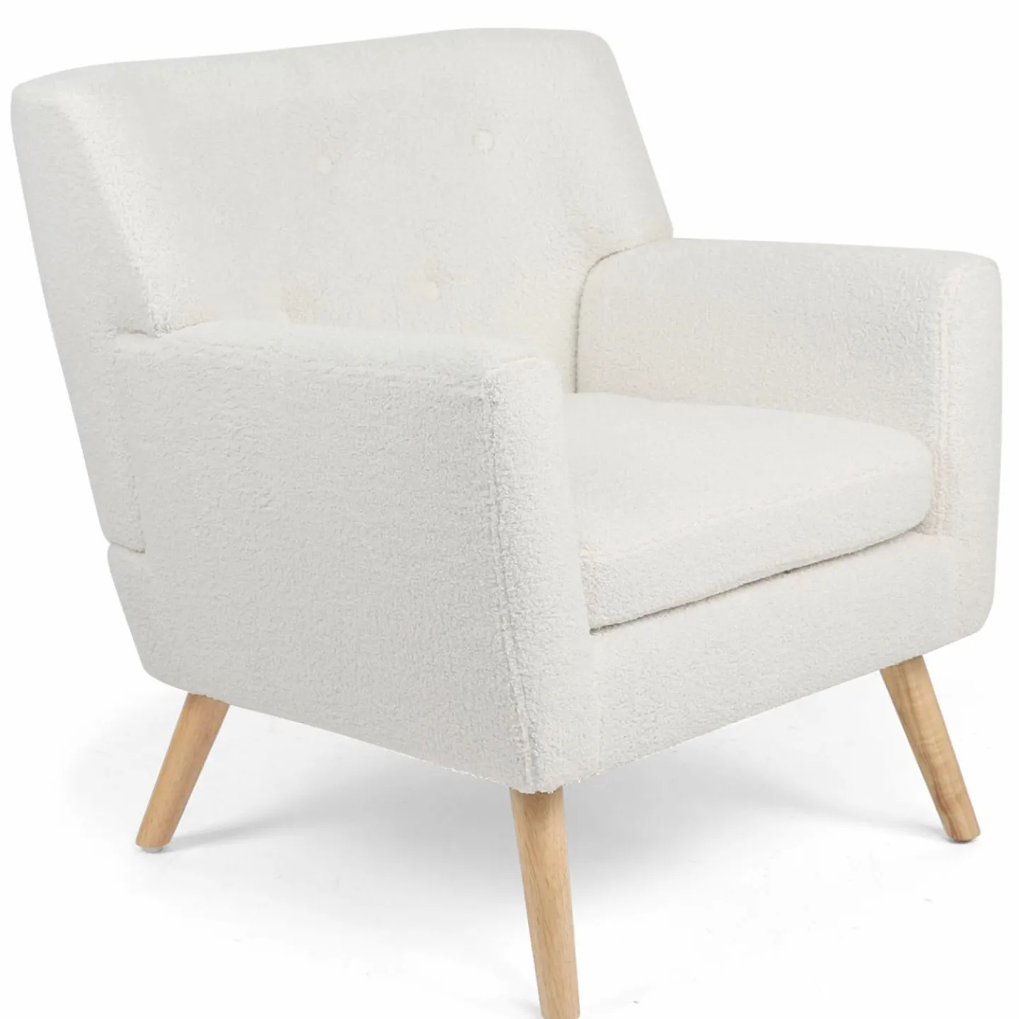 Fauteuil scandinave en tissu bouclette blanc*IDMarket Clearance